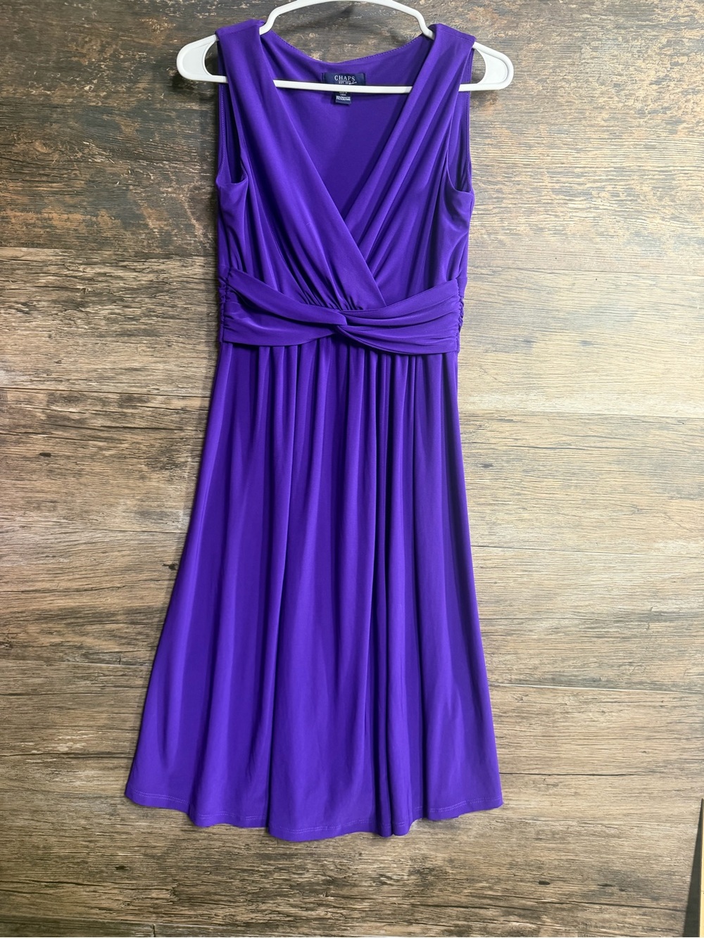 Chaps Vibrant Purple Faux-Wrap Sleeveless Midi Dress